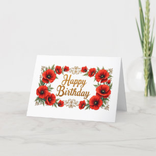 Cartão De Agradecimento Feliz Aniversário Flores Vermelhas