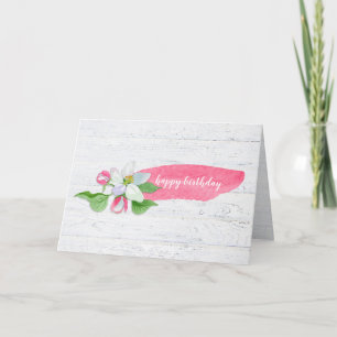Cartão De Agradecimento Feliz aniversário floresce maçã em madeira