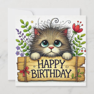 Cartão De Agradecimento Feliz Aniversário Gato
