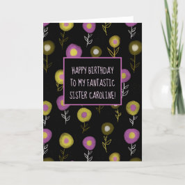 Cartão De Agradecimento Feliz Aniversário Irmã Dark Floral Nome da Menina