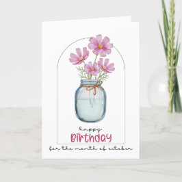 Cartão De Agradecimento Feliz Aniversário Noturno Mês Flor Cosmos |Outubro