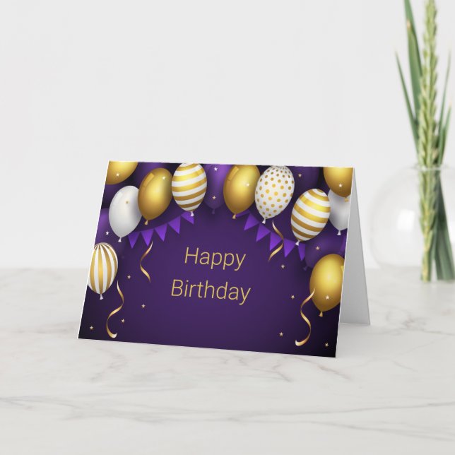 Cartão De Agradecimento Feliz Aniversário - Personalize Roxo/Dourado (Frente)