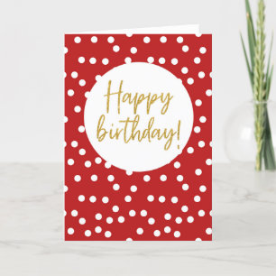 Cartão De Agradecimento Feliz Aniversário Vermelho Polkadot - Letra Dourad