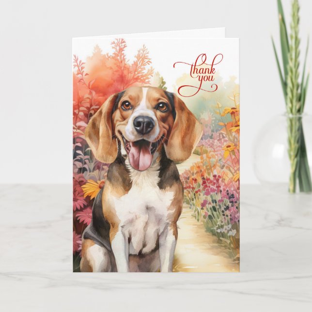 Cartão De Agradecimento Feliz Beagle Dog Colortive Garden Path (Frente)