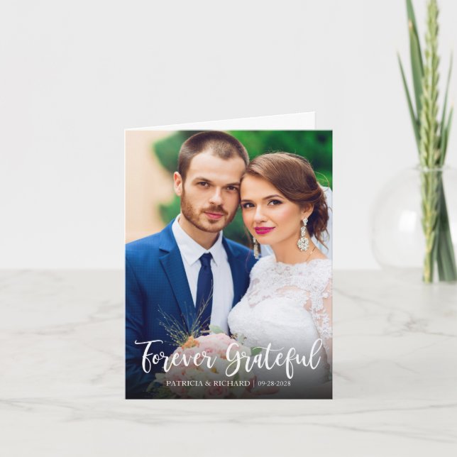 Cartão De Agradecimento Feliz Casamento Agradável Para Sempre Foto De Obri (Frente)