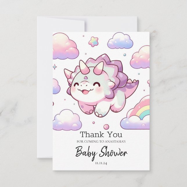 Cartão De Agradecimento Feliz Chá de fraldas Simples de Dinossauro (Frente)