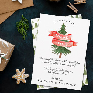 Cartão De Agradecimento Feliz da árvore de pinheiro de aquarela Pequeno Ch
