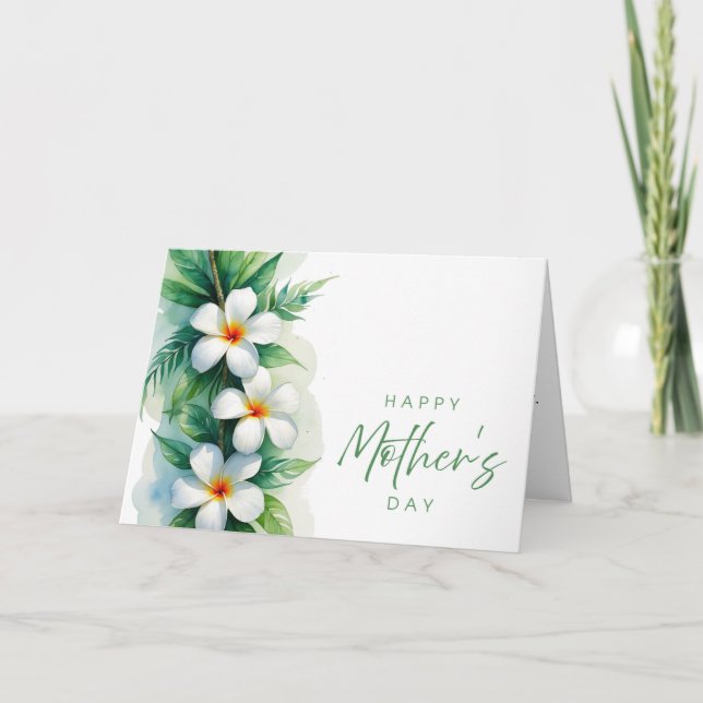 Cartão De Agradecimento Feliz Dia das Mães Plumeria e Maile Lei (Frente)