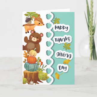 Cartão De Agradecimento Feliz Dia de Ação de Graças com Placa Chipmunk & B