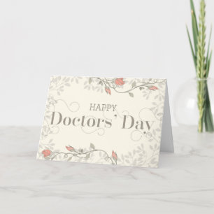 Cartão De Agradecimento Feliz Dia dos Médicos - Texto Suave e Flores Creme