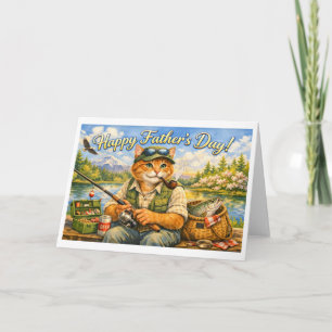 Cartão De Agradecimento Feliz Dia dos Pais do Seu Pai Gato Ruivo Pescador