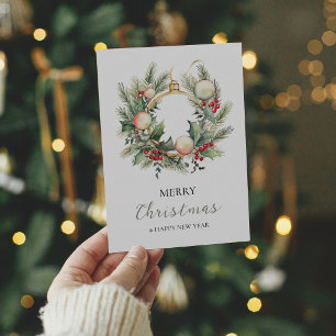 Cartão De Agradecimento Feliz Feliz ano novo de Natal Wreath Minimamente