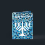 Cartão De Agradecimento Feliz Hanukkah Menorah Blue Mosaic Ornaic Card<br><div class="desc">O texto deste cartão é totalmente personalizável. A menorah de 9 galhos de Hanukkah flutua em um fundo de azulejo mosaico azul. Envie os melhores votos para Chanucá aos amigos e à família! Feliz Hanukkah!</div>