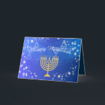 Cartão De Agradecimento Feliz Hanukkah Menorah Stars Personalizável<br><div class="desc">O texto deste cartão é totalmente personalizável. A menorah de 9 ramos de Hanukkah e as estrelas adicionam um toque festivo aos seus presentes de férias. Envie os melhores votos para Chanucá aos amigos e à família! Feliz Hanukkah!</div>