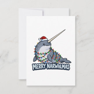 Cartão De Agradecimento Feliz Narwhalmas Luzes de Natal do Narval Divertid
