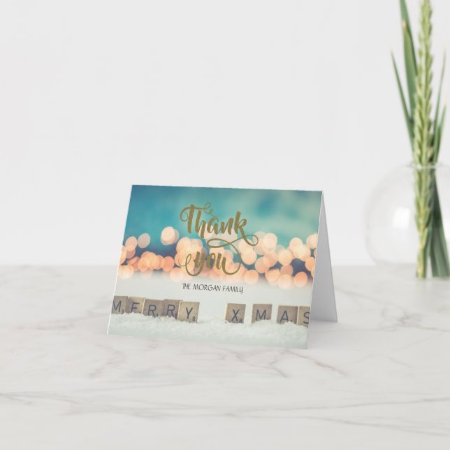 Cartão De Agradecimento Feliz Natal, Bokeh Obrigado (Frente)