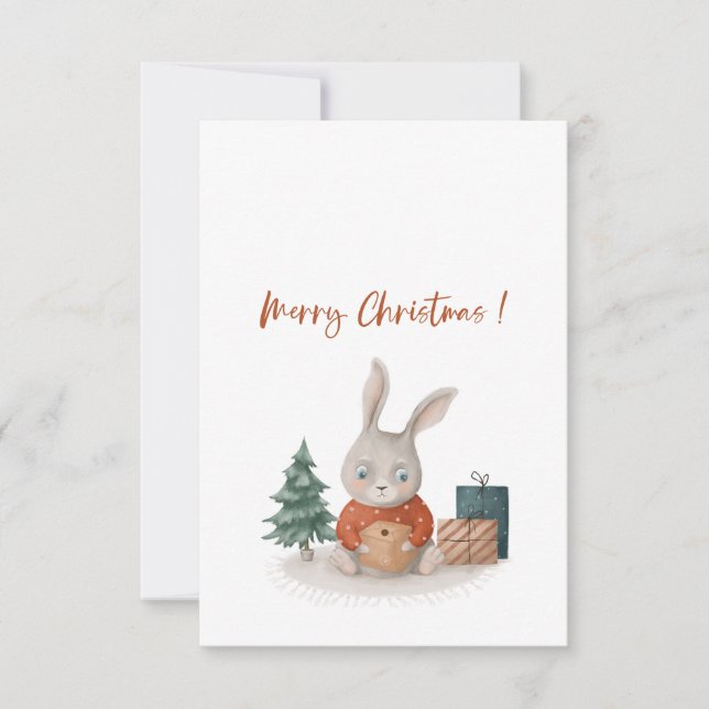 Cartão De Agradecimento Feliz Natal e belo coelhinho feliz ano novo (Frente)