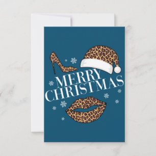 Cartão De Agradecimento Feliz Natal estampa de leopardo feminino