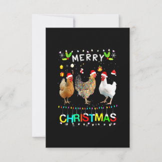 Cartão De Agradecimento Feliz Natal Galinha Camisa Santa Hat Luzes Xma