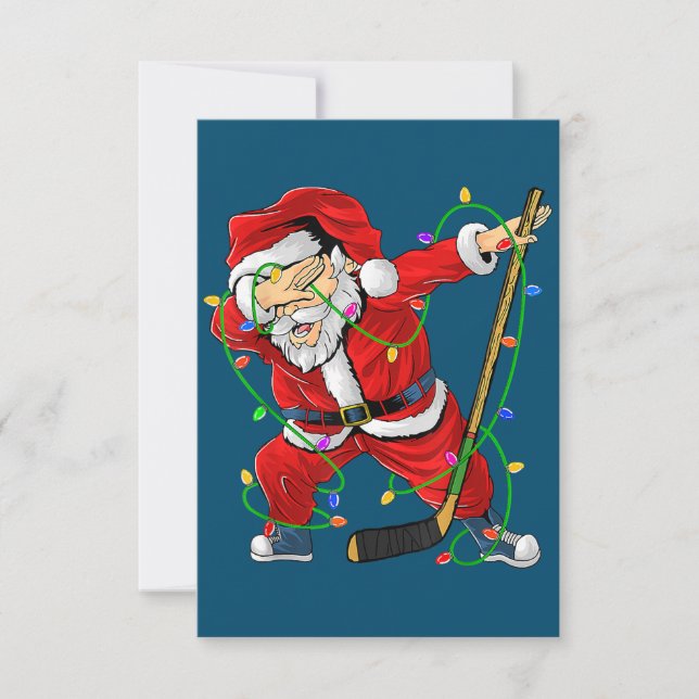 Cartão De Agradecimento Feliz Natal Hockey Dabbing Papai Noel (Frente)