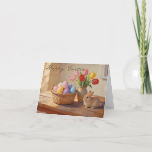 Cartão De Agradecimento Feliz Páscoa com Ovos Coloridos e Tulipas