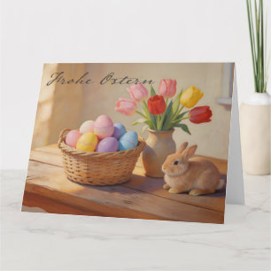 Cartão De Agradecimento Feliz Páscoa com ovos coloridos e tulipas