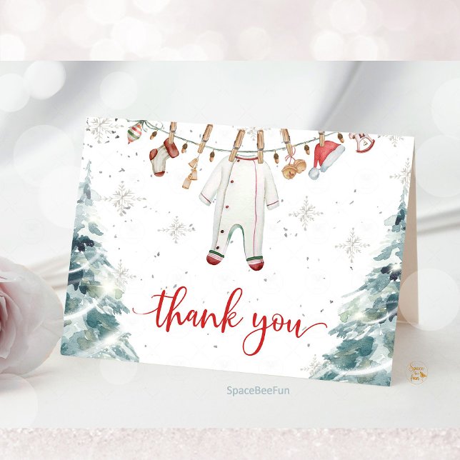 Cartão De Agradecimento Feliz pequeno Chá de fraldas (Merry Little Baby Shower, thank you card, holiday baby shower, Christmas baby shower, winter baby sh)