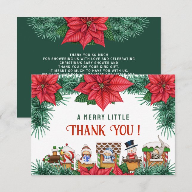 Cartão De Agradecimento Feliz Pequeno Chá de fraldas de Natal Verde Invern (Frente/Verso)