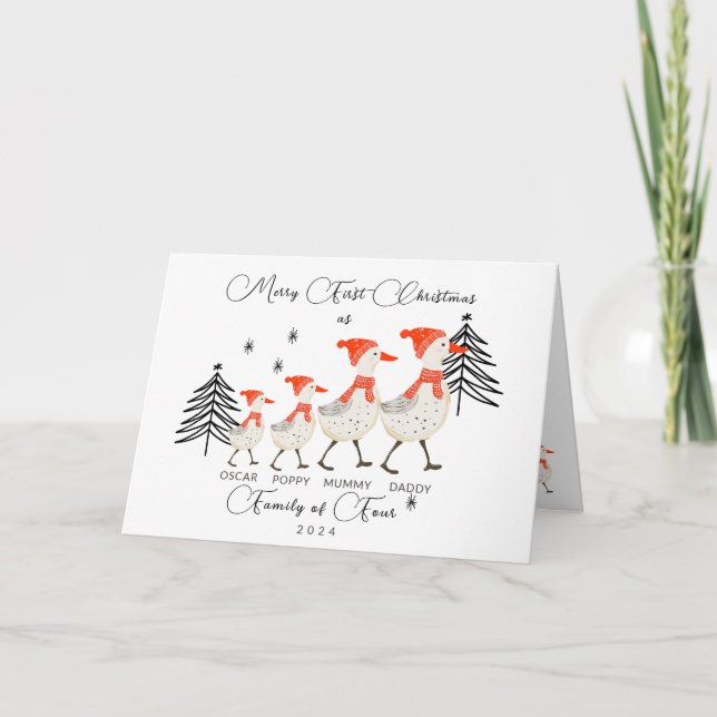 Cartão De Agradecimento Feliz Primeiro Natal Como Família De Quatro (Frente)