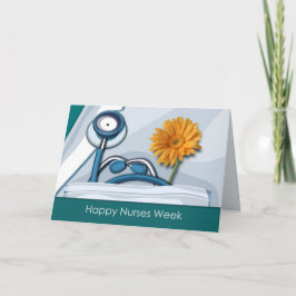 Cartão De Agradecimento Feliz Semana das Enfermeiras. Stethoscope e Daisy