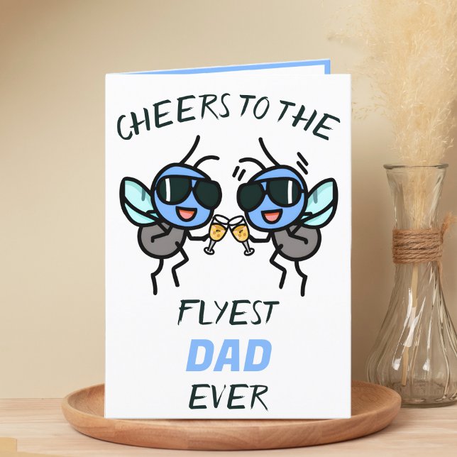 Cartão De Agradecimento Feliz Voo Engraçado Joga Saúde ao Pai Feliz Aniver (funny cheers to the flyest dad birthday card with 2 flies wearing sunglasses giving a toast)