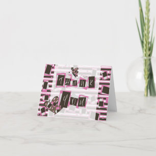 Cartão De Agradecimento Feminina Marrom-rosa Riscada Obrigado