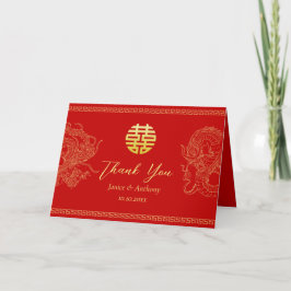 Cartão De Agradecimento Fênix bridal do dragão de casamento chinês vermelh