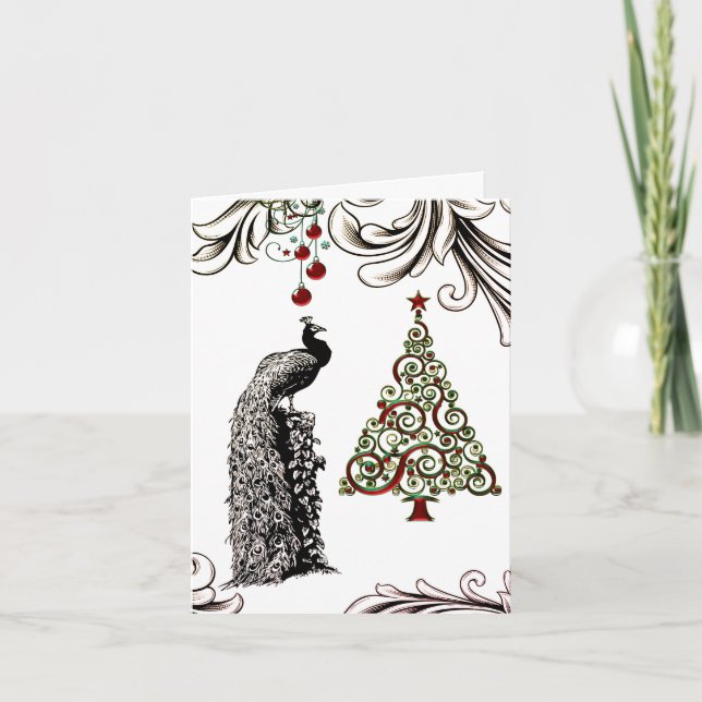 Cartão De Agradecimento Feriado bonito da árvore do pavão e de Natal (Frente)