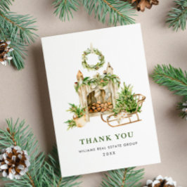 Cartão De Agradecimento Feriado Corporativo de Natal Elegante Watercolor