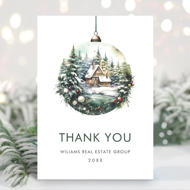 Cartão De Agradecimento Feriado de Enfeites de natal de Aquarela Elegante (Criador carregado)