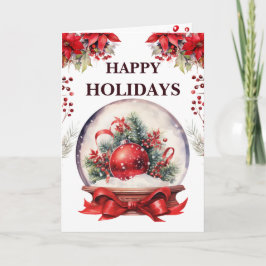 Cartão De Agradecimento Feriados Felizes do Globo de Neve Vermelha | Sauda