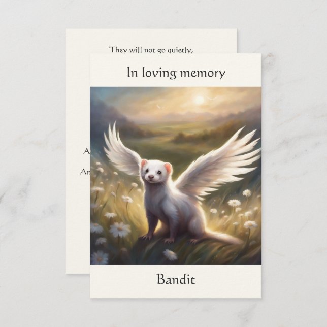 Cartão De Agradecimento Ferret Memorial Poem Angel Wings Add Name Field (Frente/Verso)
