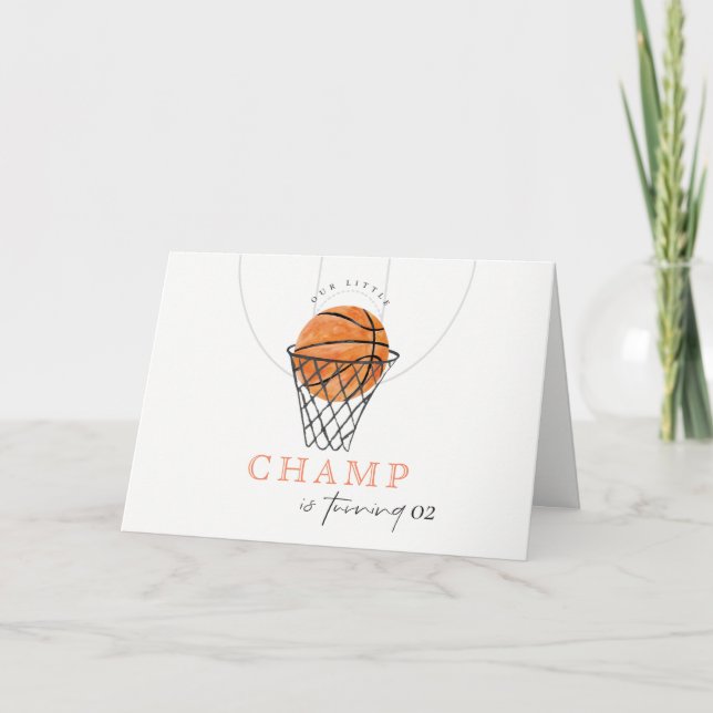 Cartão De Agradecimento Fervem nosso pequeno campeão de basquete Aniversár (Frente)