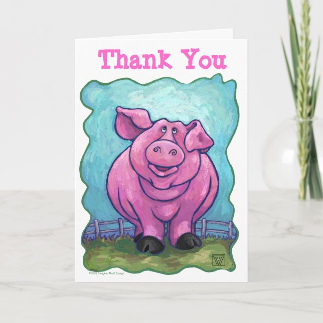 Cartão De Agradecimento Festa Bela de Nascimento do Porco Obrigado (Frente)