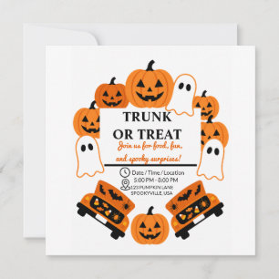 Cartão De Agradecimento Festa Comunitária de Halloween Retro Trunk or Trea