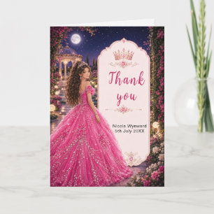 Cartão De Agradecimento Festa Cor-de-Rosa de 16 Anos Princesa Real