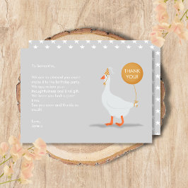 Cartão De Agradecimento Festa de 1º Aniversário Divertida do Ganso Cinza e