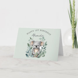 Cartão De Agradecimento Festa de 1º Aniversário dos Meninos Urso Koala 