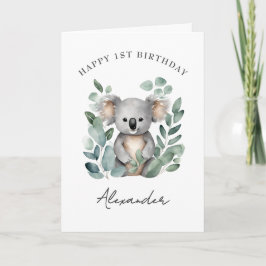 Cartão De Agradecimento Festa de 1º Aniversário dos Meninos Urso Koala 