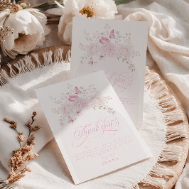 Cartão De Agradecimento Festa de 1º Aniversário Elegante Rosa Fancy