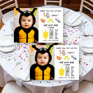 Cartão De Agradecimento Festa de 1º Aniversário Infantil Bug Worm Borbolet