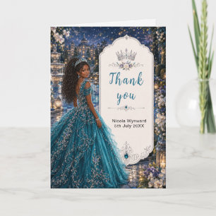 Cartão De Agradecimento Festa de 16 Anos Princesa Azul Turquesa Doce