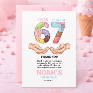Cartão De Agradecimento Festa de 7 Anos do Sorvete “Seis Sete” para Crianç
