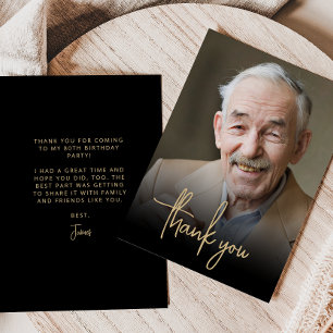 Cartão De Agradecimento Festa de 80 Anos Personalizada com Foto em Dourado